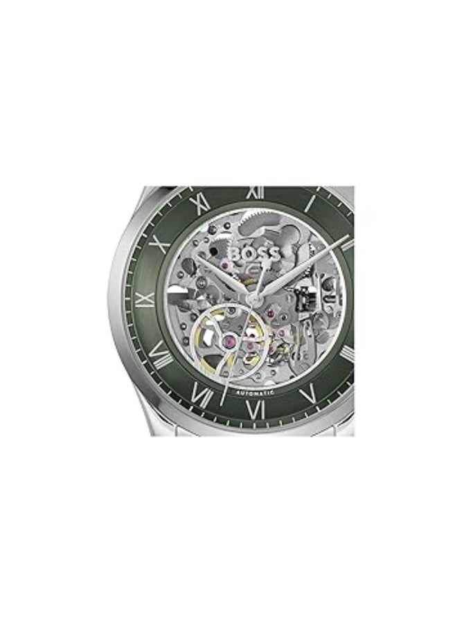 BOSS Principle Skeleton Mech-Automatic Men’s Watch 1514236 Green Dial Silver Stainless Steel - Image 4